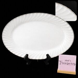 Sheffield USA BONE WHITE Oval Platinum Trim Swirl Pattern China Serving Platter